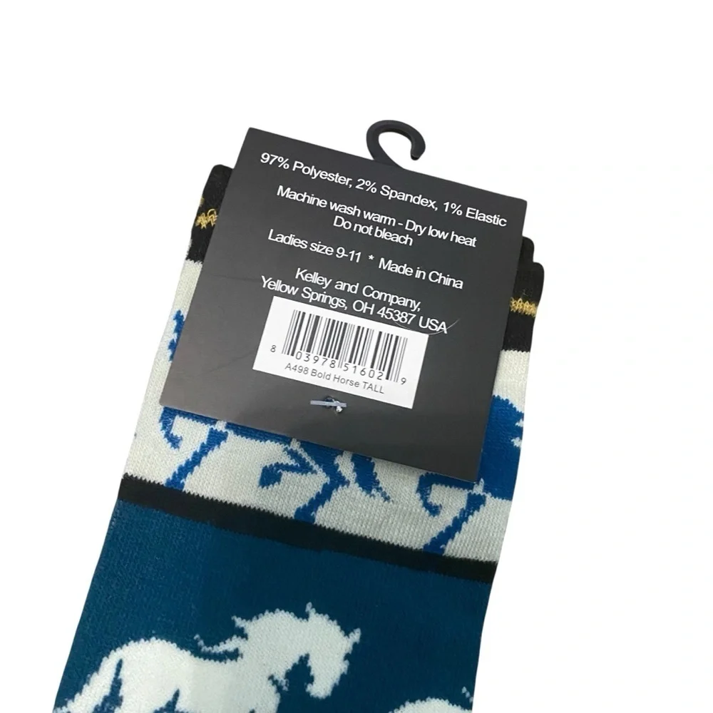 NWT Kelley and Company Yellow and Blue Bold Horse Tall Socks Ladies 9-11